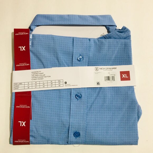 Nick Graham Men's Shirt XL Printed Performance Stretch Short Sleeve Shirt Blue X - Picture 5 of 8